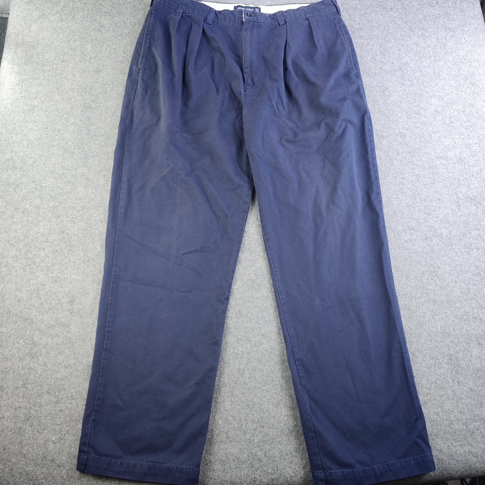 Polo Golf Ralph Lauren Pants Mens 38x32 Blue Pleated 100% Cotton Vintage‎